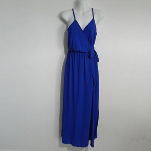Scobe cobalt blue surplice wrap bodice long maxi dress
